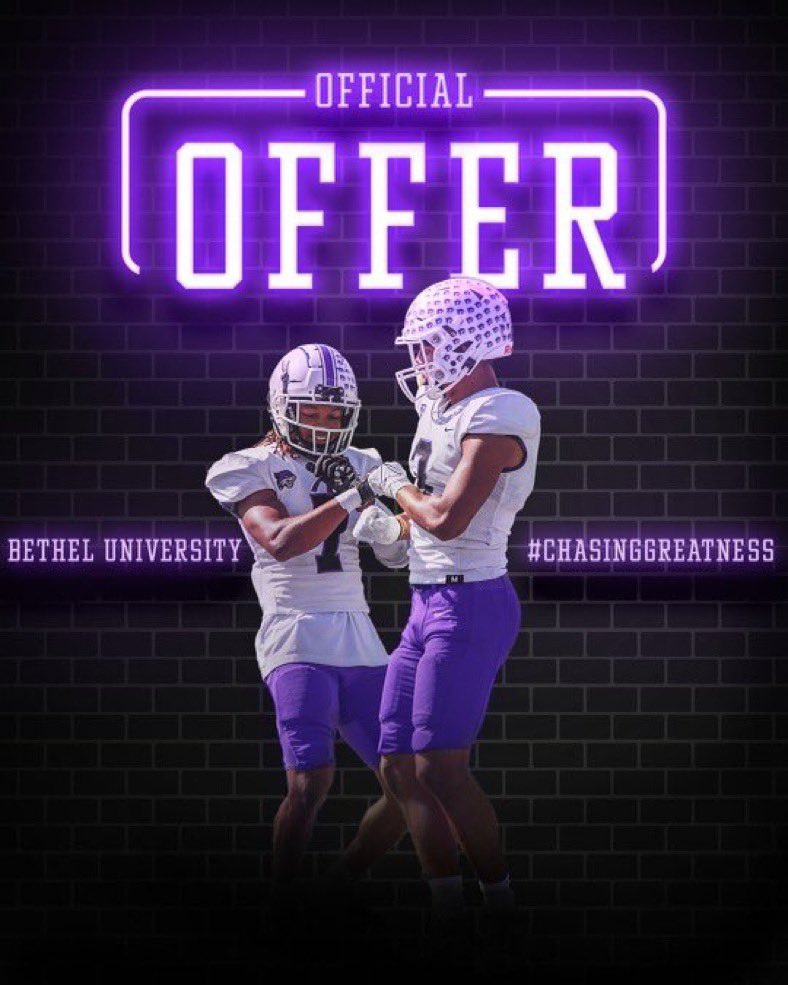 Ai1jah's tweet photo. Blessed to receive my 6th official offer from Bethel University!! @BIGshadowMIKE @BU_FootballTN @_CoachStewart @EzellFootball @midgetdynamite @hunter_pence52 @CoachLoudon531 @Coach__Bj @Dynasty_Oline https://t.co/eA5VDBarTE