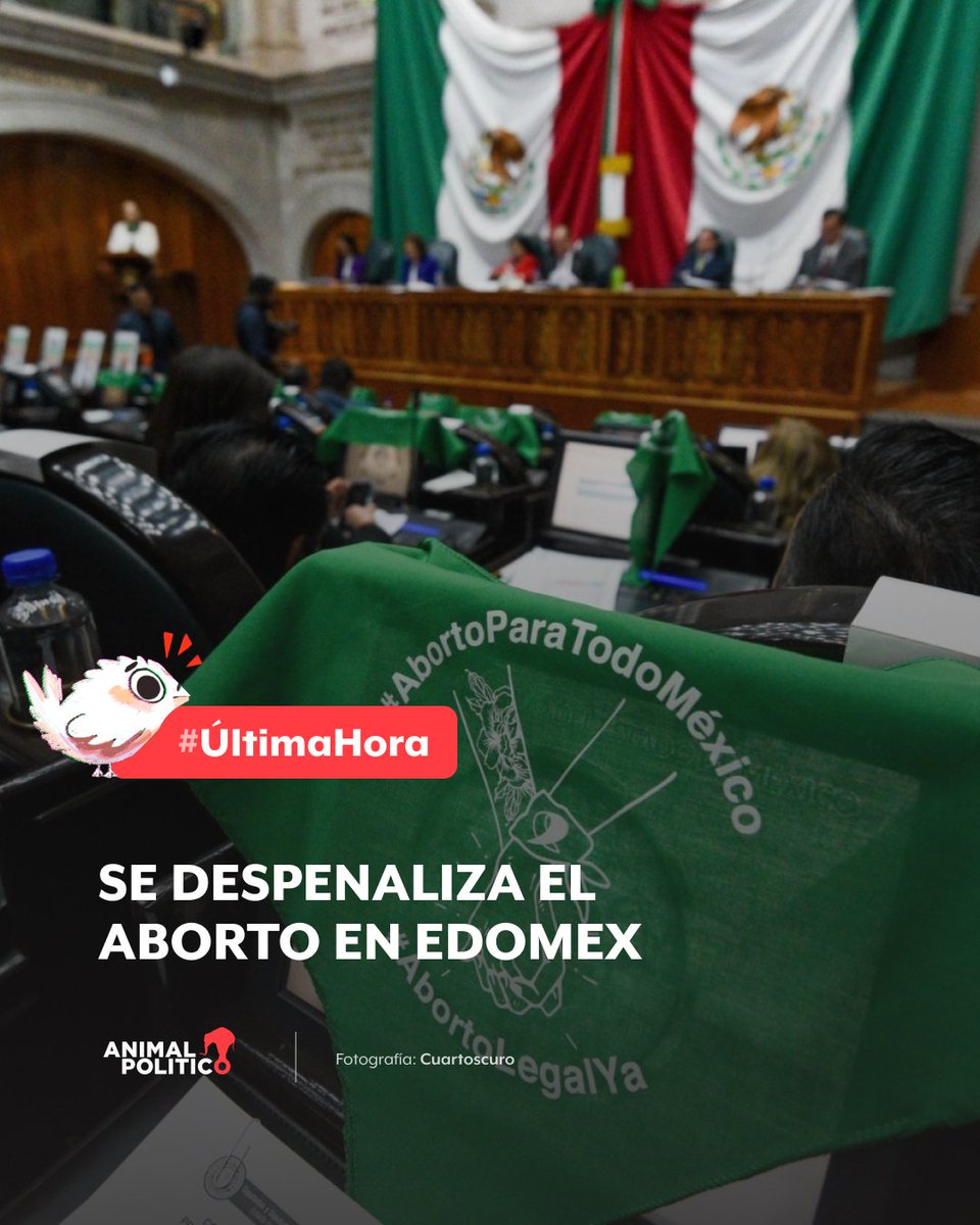 🟢#ÚltimaHora | Con 55 votos a favor, 7 en contra y 4 abstenciones, el Congreso del Estado de México despenalizó el aborto hasta las 12 semanas de gestación.