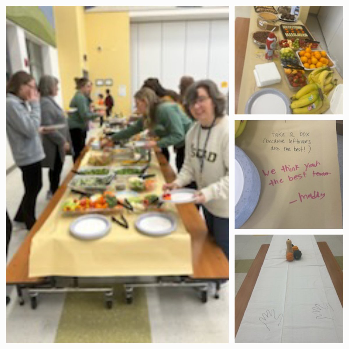 RollingKnollsES's tweet photo. Our PTO and school families are SO wonderful! They hosted a Friends-Giving for staff! A wonderful lunch on a very busy Parent-Teacher Conference Day really hit the spot! 
#BelongGrowSucceed @AACountySchools https://t.co/NVd64eifnz