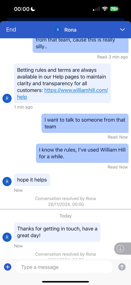 MikeyRoberts07's tweet photo. @WilliamHill you guys are a joke eh. Robbing. The state of this. No help from this person at all. Then proceeds to shut down the chat with a cheeky remark https://t.co/2LX7XDAtdp