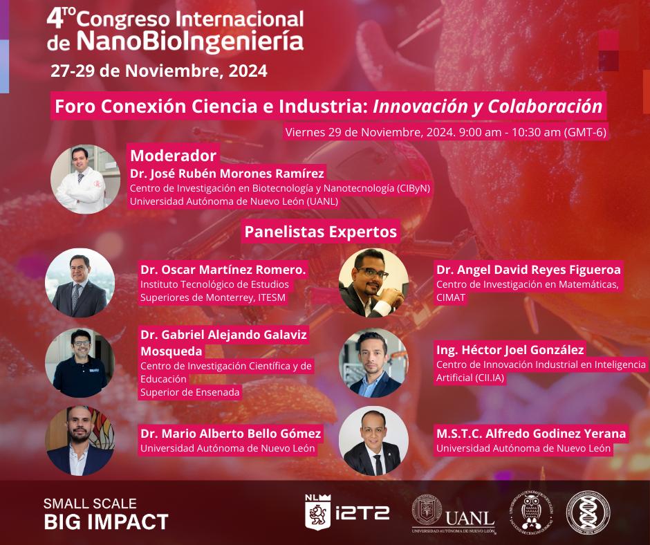 i2t2nl's tweet photo. ¡Participa en el 4° Congreso Internacional de NanoBioIngeniería (CINBI 2024)!

Un espacio para conectar academia e industria, compartir experiencias y fomentar la innovación para un desarrollo sostenible. 🌱🔬
Fecha: 29 de noviembre 2024, 9 am
Modalidad: 100% virtual y en live https://t.co/C0rDVb2eC0