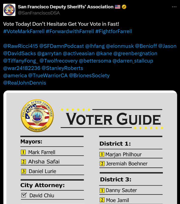 The San Francisco Deputy Sherrif's Association tagged "RawRicci415" Ricci Wynn (just arrested for pimping) as the very first person on their voter guide last month - along with Tom Wolf, Garry, David Sacks, and all the SF conservative players. What was the connection to Ricci?