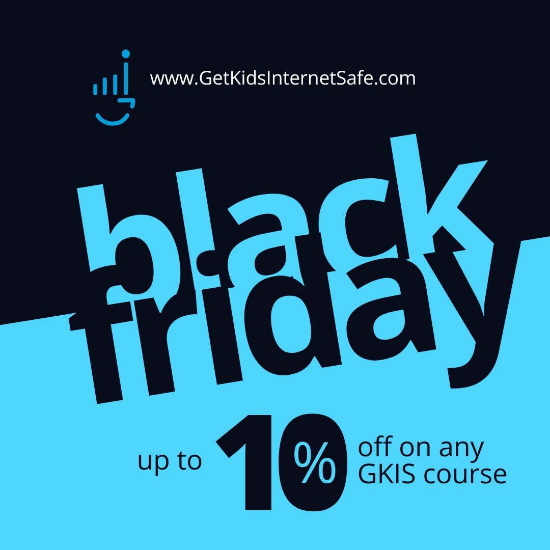 ALL WEEK BLACK FRIDAY 10% DISCOUNT ON ANY GKIS COURSE! Just enter the coupon code *GKIS10 until midnight CyberMonday. Tell your friends!
GetKidsInternetSafe.com #coupon #blackfriday #blackfridaydeals #parenting #kids #teens #teachers #mentalhealth #screensafety  #internetsafety