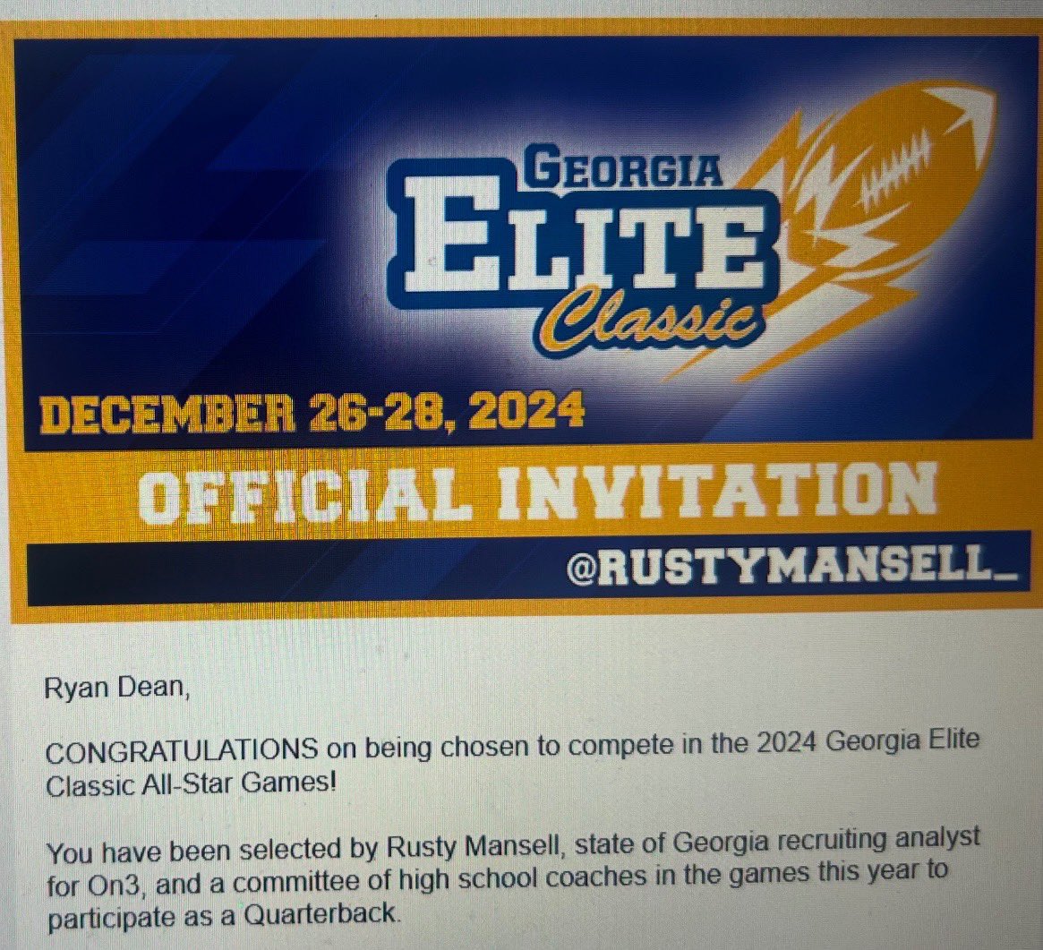 RyanDean2025's tweet photo. Thank you to @RustyMansell_ for the invite to the @GAEliteClassic! Excited to compete!

@PisgahFootball @ElijerMartinez @J_OConnor12 @J_Truth1 @QBHitList @BTGAthletix @CoachDougSaylor @sixstarfootball @RecruitGeorgia @NEGARecruits @NwGaFootball @GAVarsityRivals @super8753 https://t.co/Tz2oxi5vIe