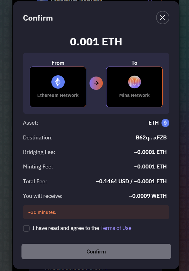 Ethereum ⇆ Mina Token Bridge

The first version will support bridging wrapped ETH

Community testing next week 👀