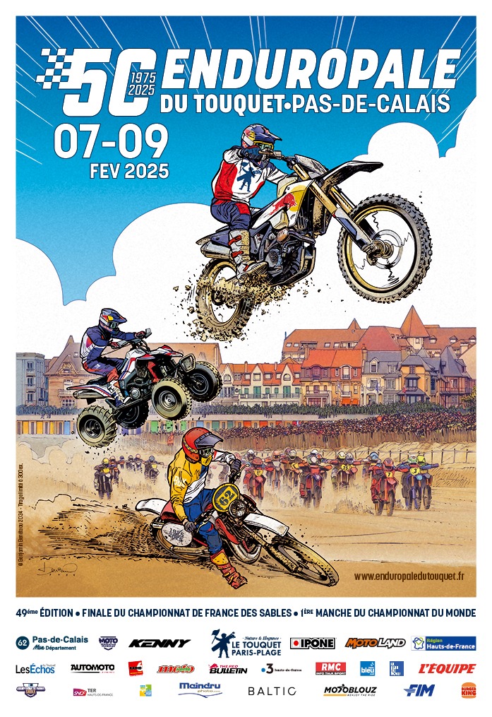 🏍️L'enduropale du Touquet 2025🏍️

📣Comme depuis trois ans maintenant, voici l'affiche officielle de cette 49ème édition du célèbre "#Enduropale du Touquet", comptant pour le championnat du monde, dessinée par #BenjaminBenéteau ....📢
⏭️fanclub-vaillant.forumactif.com/t663p400-les-n…⏮️