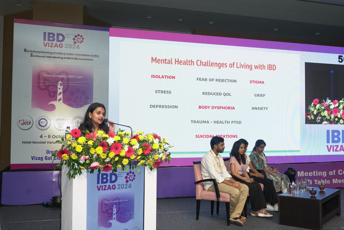 ibd_india's tweet photo. Community Members at the IBD Vizag 2024 Conference, in October earlier this year, presented our work on mental health access, and spoke on patient-physician collaborations, peer support and other strategies to enable holistic care for those with IBD in India. #makeIndiaIBDaware https://t.co/MFhXPYpJ5R