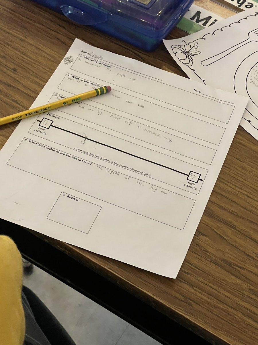 houston_5th's tweet photo. Today in math, our math coach Ally Bergman came in to do a 3 Act Math Task with the class! Students were able to use different ways of thinking to figure out how big a paper clip was based off clues. #wearewentzville #wolfpuppride https://t.co/5bMmuOlMwM