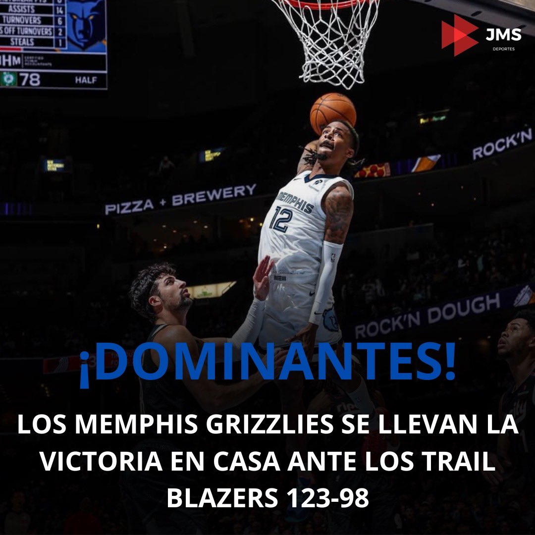 JMSdeportes's tweet photo. ¡GRIZZLIES WIN!🐻🏀

Los @memgrizz se sintieron muy cómodos hoy en casa y se llevaron una contundente victoria ante los @trailblazers 123-98. 

#nba #bassuetbol #grizzlies https://t.co/skEHehTe2q