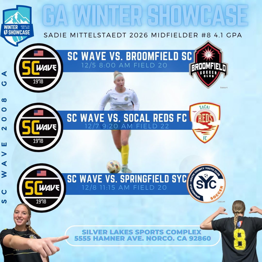 Sadie Mittelstaedt 2026 (@sadiemitt) on Twitter photo You don’t want to miss a chance to come see our <a href="/SCWave08_girls/">SC Wave 08 Girls</a> team play! Our schedule is below👇
<a href="/GAcademyLeague/">Girls Academy</a> <a href="/sikingerpa08/">Paul Sikinger</a> <a href="/Leite_Marcio77/">Marcio Leite</a> <a href="/ImCollegeSoccer/">College Soccer Truth ™</a> <a href="/ImYouthSoccer/">ECNL/GA/Recruiting/College Soccer</a> <a href="/SCWAVEROC/">SC WAVE</a> You don’t want to miss a chance to come see our <a href="/SCWave08_girls/">SC Wave 08 Girls</a> team play! Our schedule is below👇
<a href="/GAcademyLeague/">Girls Academy</a> <a href="/sikingerpa08/">Paul Sikinger</a> <a href="/Leite_Marcio77/">Marcio Leite</a> <a href="/ImCollegeSoccer/">College Soccer Truth ™</a> <a href="/ImYouthSoccer/">ECNL/GA/Recruiting/College Soccer</a> <a href="/SCWAVEROC/">SC WAVE</a>