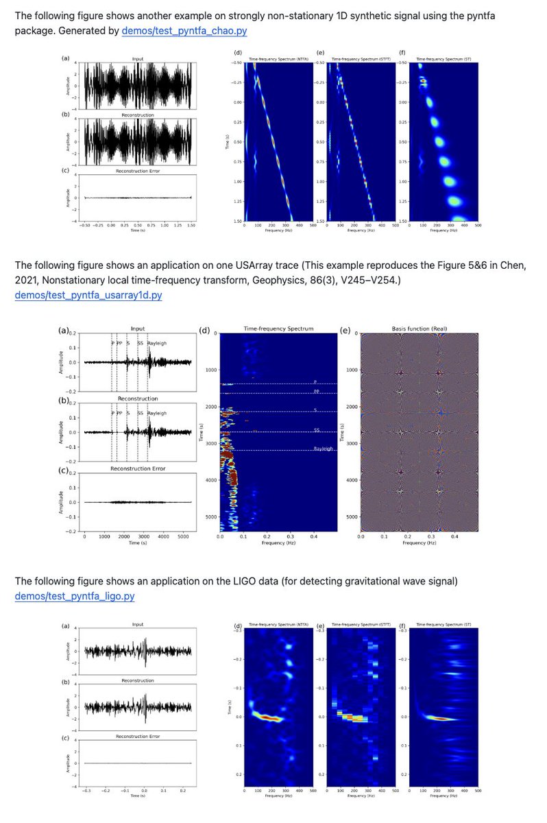 YChen09442460's tweet image. The refurbished time-frequency analysis software Pyntfa is available online at github.com/aaspip/pyntfa!  Feel free to play with the reproducible examples, let me know your feedback, and help us to improve!