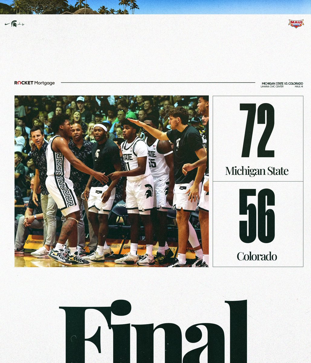 MSU_Basketball's tweet photo. Onto the Semis at the @MauiInv 🌴 https://t.co/pL4UF4Wbdj