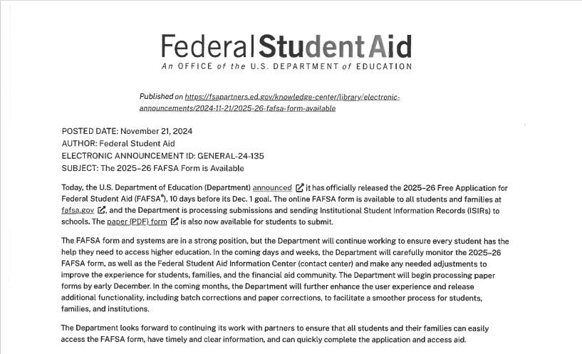 taschools's tweet photo. The U.S. Department of Education has released the 2025-26 form ahead of schedule!   More information can be found at https://t.co/D941hVxvmG https://t.co/SF0SrQsPkF