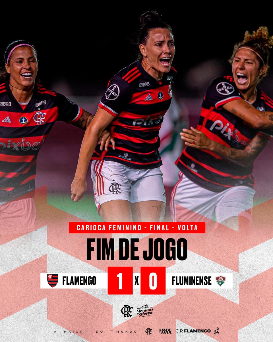 Flamengo's tweet photo. FIMMMMMMMMMMMMMMMMMMMMMMMMM DE JOGO NO LUSO BRASILEIRO! É CAMPEÃOOOOOOOOOOOOOOOOOOOOOOOOOOOOOO! 

COM UM GOLAÇO DE JUCINARA, O MENGÃO VENCE O FLUMINENSE POR 1 A 0 E CONQUISTA O CARIOCA FEMININO DE FORMA INVICTA! ISSO AQUI É FLAMENGOOOOOOOOOOOO!

#MeninasDaGávea https://t.co/jRcOGBw9VM