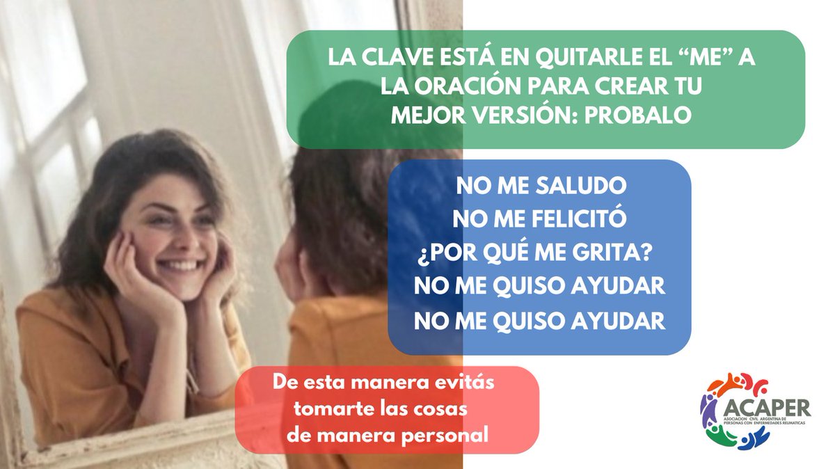 Hoy te proponemos el siguiente ejercicio: La clave está en quitarle el “me” a la oración para crear tu mejor versión: probalo

Desde ACAPER, estamos comprometidos en que cada uno busque su mejor versión
#wellness #autoestima #saludmental