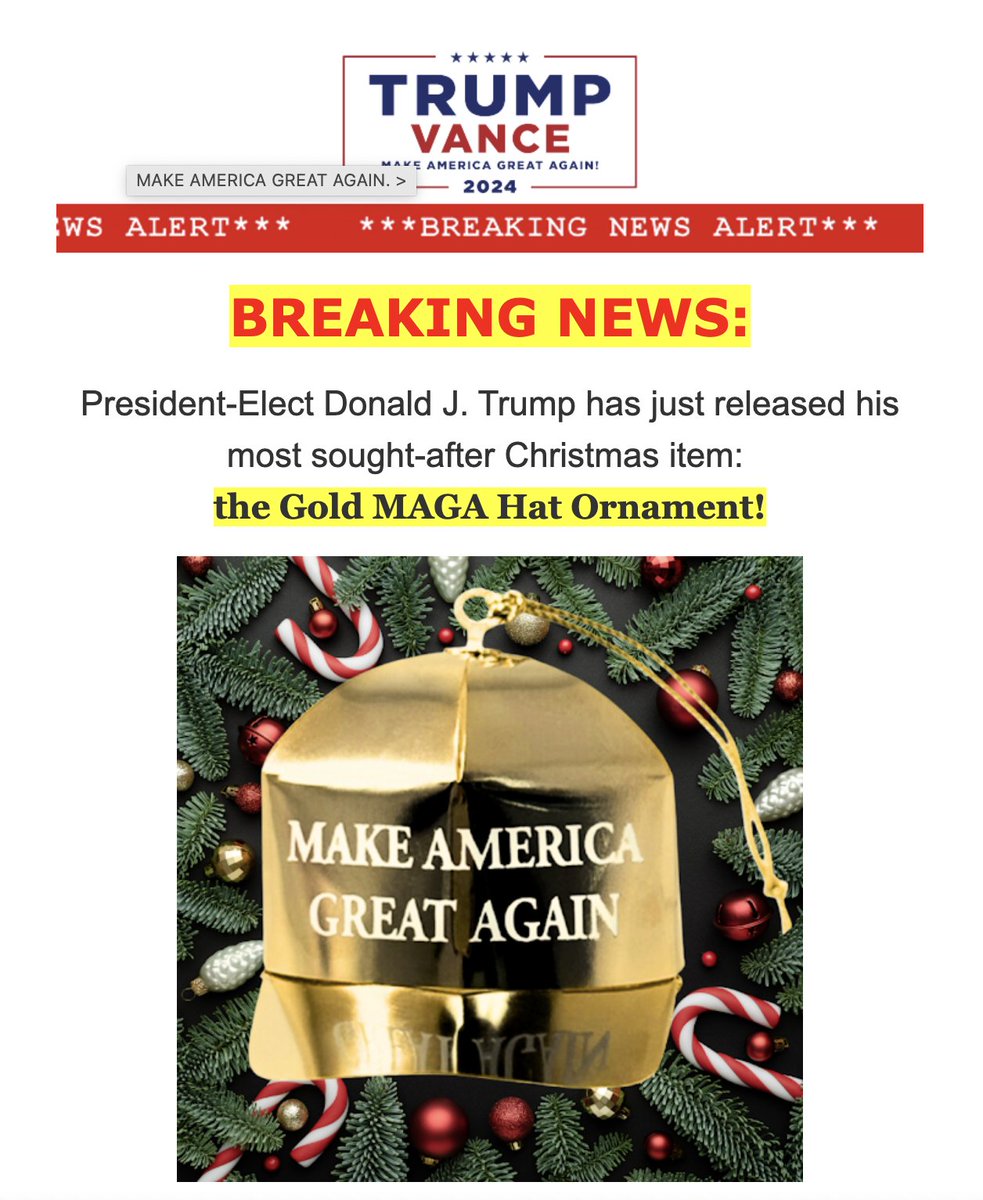 BrianKarem's tweet image. Because we should all be proud our President-Elect is selling hats, t-shirts, mugs and XMas ornaments.

America - On sale! Now! Purchase six and you get a free classified document!