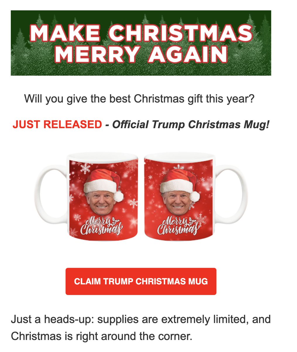 BrianKarem's tweet image. Because we should all be proud our President-Elect is selling hats, t-shirts, mugs and XMas ornaments.

America - On sale! Now! Purchase six and you get a free classified document!