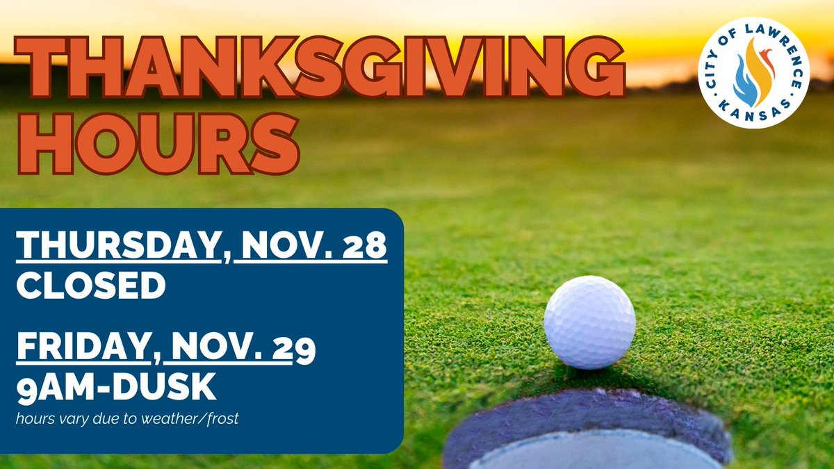 EagleBendKS's tweet photo. 🏌️‍♂️ Tee off your Thanksgiving weekend at Eagle Bend Golf Course! ⛳
🍂 Whether you're perfecting your swing or just enjoying a relaxing day outdoors, there's no better place to soak up the beauty of fall in Lawrence.
Reserve your tee time now: https://t.co/80oJWzfica https://t.co/p28931W6o3