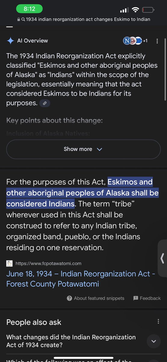finesse_100's tweet photo. It was literally a law that was passed in 1934 to reclassify the ESKIMO PEOPLE TO INDIAN. THAT WOULD BE YโALL SIR YโALL NOT LIKE US. #ORIGINALMAN ๐ฏ๐ฏ๐ฏ๐ฏ๐ฏ https://t.co/JodUTMC0oB
