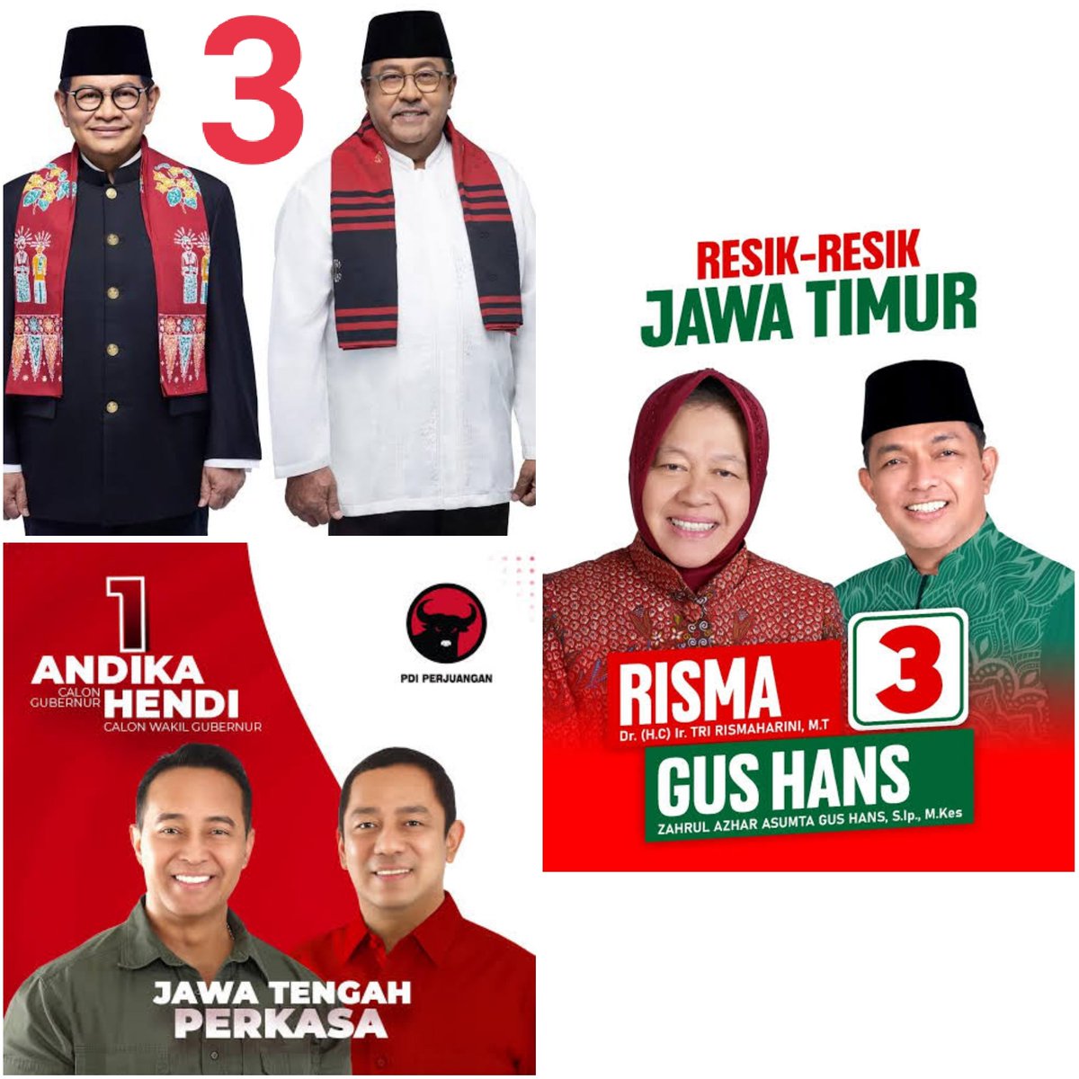 Sahabat Twips, Last Minute Pilkada 27 November Khususnya Warga Jakarta, Jateng, Jatim Ayo Kita Menangkan (3) Pramono - Rano, (1) Andika - Hendi, (3) Risma - Gus Hans Jika Menang Rakyat Menang, Visi Raja Jawa Pilpres 2029 Tumbang.

Setuju Like &amp; Retwit 👍🔁