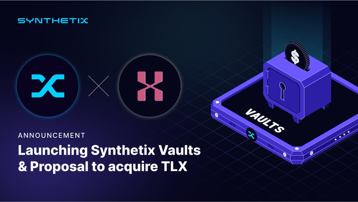 Synthetix ⚔️ (@synthetix_io) on Twitter photo The Reboot continues 🔄
Governance proposals to acquire <a href="/TLX_FI/">Synthetix Leverage (formerly TLX)</a> and launch Synthetix Vaults as our newest product line are live.
Learn more about the proposal and what this means for the Synthetix ecosystem🔽
blog.synthetix.io/synthetix-vaul… The Reboot continues 🔄
Governance proposals to acquire <a href="/TLX_FI/">Synthetix Leverage (formerly TLX)</a> and launch Synthetix Vaults as our newest product line are live.
Learn more about the proposal and what this means for the Synthetix ecosystem🔽
blog.synthetix.io/synthetix-vaul…