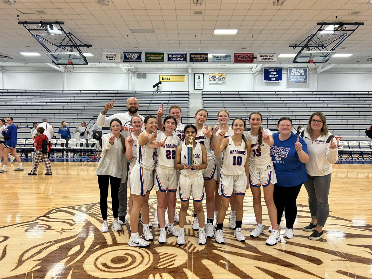 The Girls JV <a href="/WhitelandGBB/">Whiteland Girls Basketball</a> team wins the Monday Night Mayhem JV Basketball Championship by defeating Greenwood Christian (53-18) and Franklin (47-23) tonight! Let’s go, Ladies!!