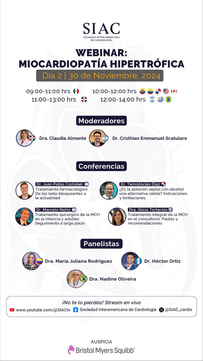 📣📣 MASTERCLASS de 
🫀 MIOCARDIOPATÍA HIPERTRÓFICA 🫀

🗓 Viernes 29 y Sábado 30/11
🎥 streaming en vivo x redes de SIAC:
-YouTube (@SIACtv )
-Facebook o X (vivo)

Grandes expositores de todo el 🌎
<a href="/SIAC_cardio/">SIAC</a> <a href="/SIAC_MCP/">SIAC Miocardiopatías</a> 

A no perderselo 👇👇