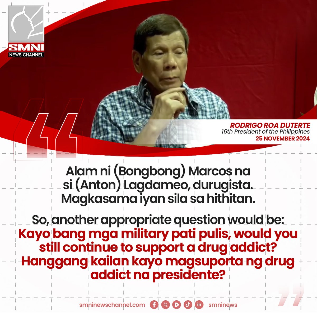 smninews's tweet photo. FPRRD, may tanong sa mga militar at pulis https://t.co/DQSXrnPSkW
