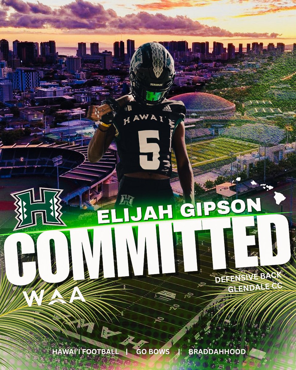 Warrior All Access (@warrioraccess) on Twitter photo Glendale CC DB Elijah Gipson <a href="/ElijahGipson6/">Elijah Gipson</a> has made his committment to #HawaiiFB. Gipson was on his official visit to UH this past weekend. #BRADDAHHOOD #GoBows Glendale CC DB Elijah Gipson <a href="/ElijahGipson6/">Elijah Gipson</a> has made his committment to #HawaiiFB. Gipson was on his official visit to UH this past weekend. #BRADDAHHOOD #GoBows