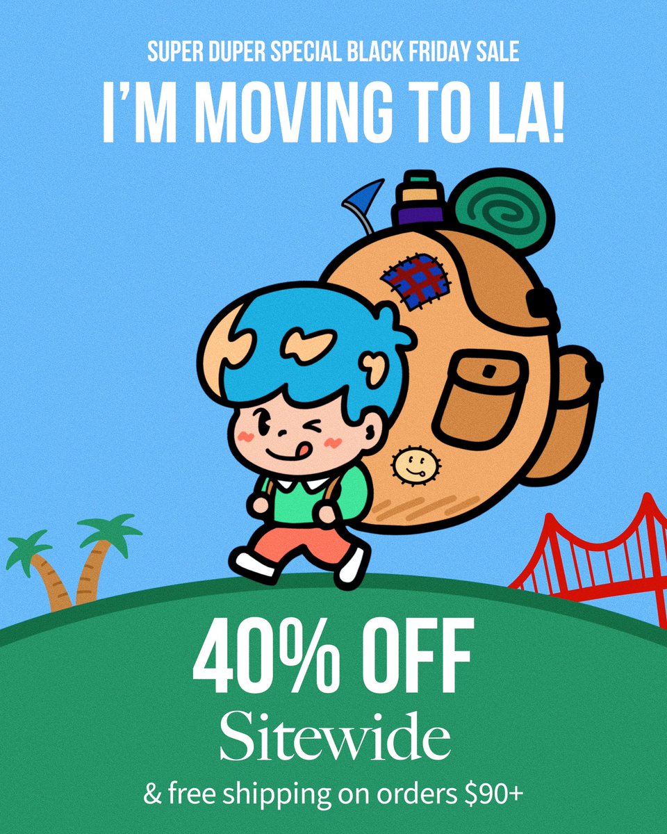 Super fun and exciting life update: I’m moving to LA! So I’m doing a super special sale for black friday this year! Making space for new merch projects and suuuper excited to do some fun stuff in socal :’)

40% off sitewide, no code required, ends 12/2!
worubo.com 💖