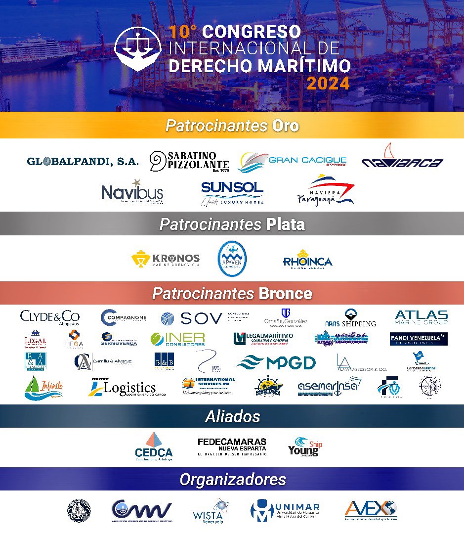 gjponce's tweet photo. Nos vemos en el 10° Congreso Internacional de Derecho Marítimo, que se llevará a cabo en la Isla de Margarita del 27 al 29 de noviembre. Será una oportunidad para reencontrarnos y dialogar sobre temas de gran relevancia y actualidad en el ámbito del Derecho Marítimo. https://t.co/XLwCLQFYF0