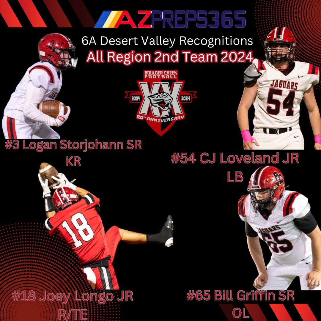 Congratulations to these amazing Jags for making 2nd Team All Region! Thank you for your dedication and hard work in making a great season! We are super proud of you! ❤️🏈🖤🐆 #footballcityarizona