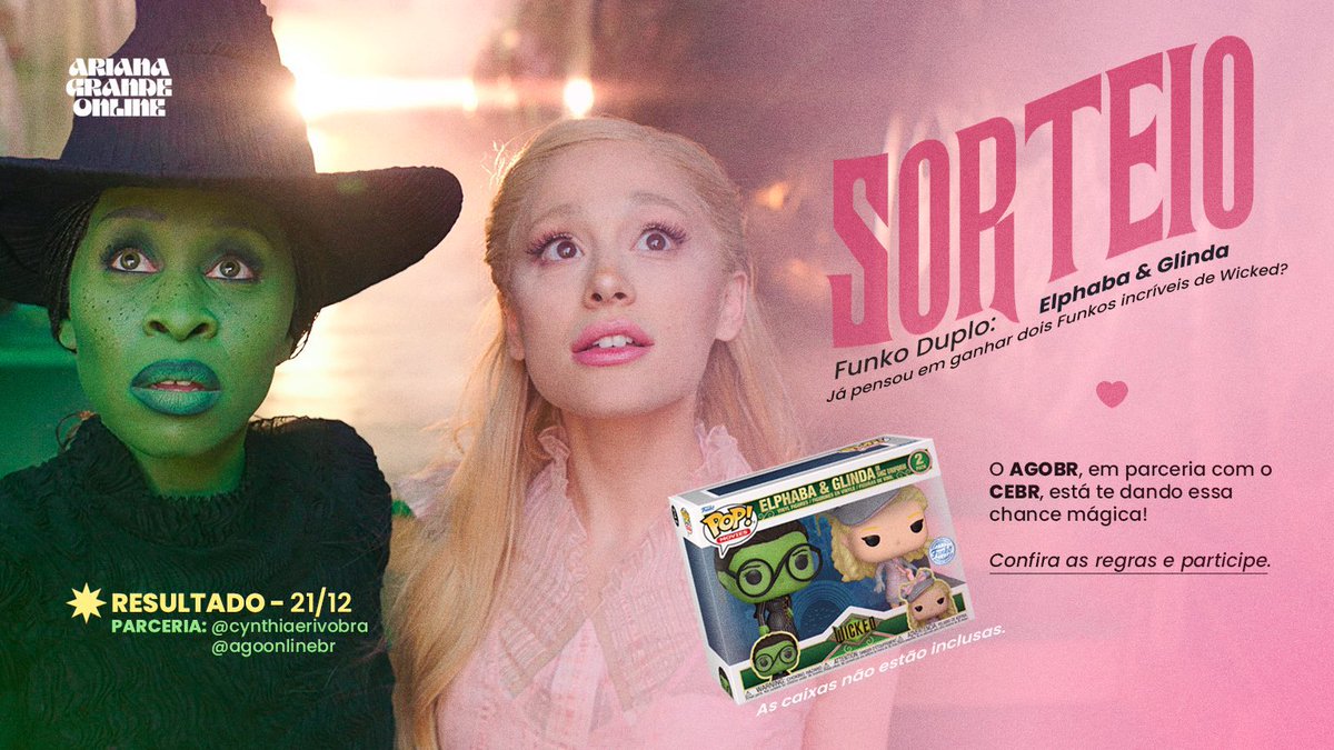 Cynthiaerivobra's tweet photo. 🩷 SORTEIO CEBR x AGO 💚

Concorra a um funko exclusivo e importado da Elphaba! 

REGRAS:
• Seguir o @agoonlinebr e @Cynthiaerivobra (Twitter e Instagram)
• Dar RT nesse tweet
• Marcar um amigo por comentário (ilimitadas vezes)
• Resultado: dia 21/12 às 21h

+ nos comentários https://t.co/mdw8b9vZWd