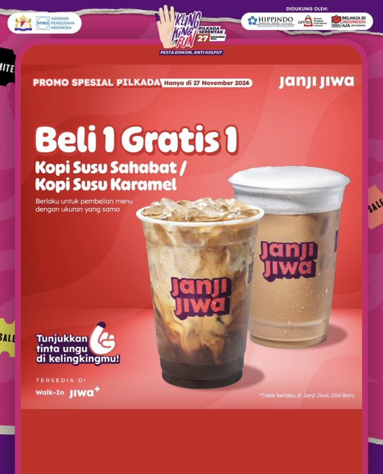 hidupbodoamat's tweet photo. Promo ngopi Pilkada besok 27 November 2024 https://t.co/5MvjT21Icj