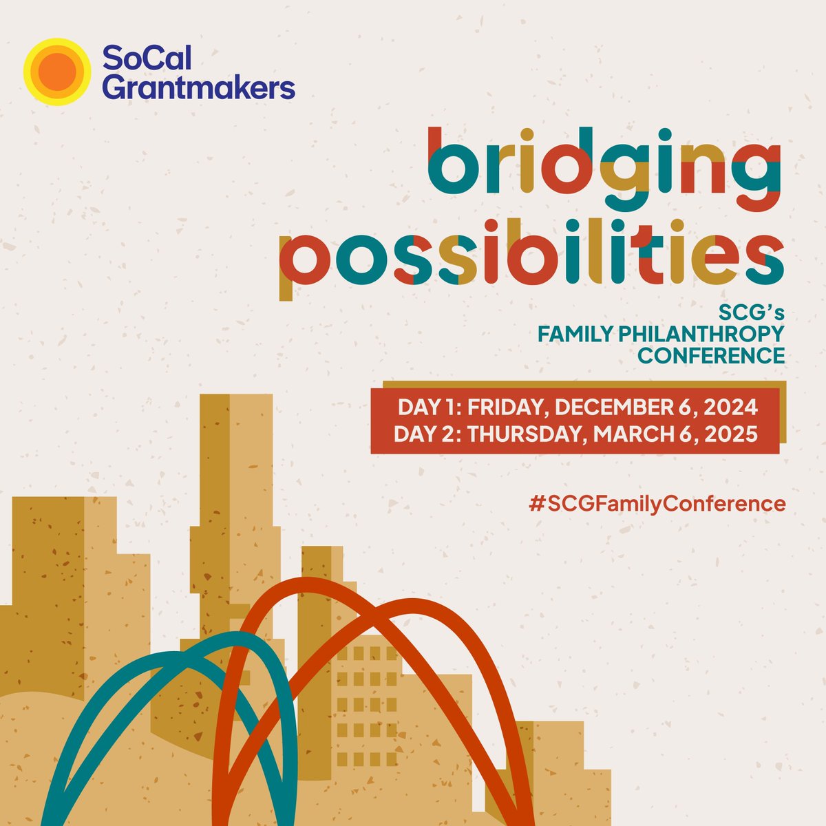This is the last week to register for Day One of SCG’s Family Philanthropy Conference, Bridging Possibilities, taking place next Friday, December 6, 2024! Get your ticket today: buff.ly/3AYkLHy 

#SCGBridgingPossibilities #SCGFamilyConference