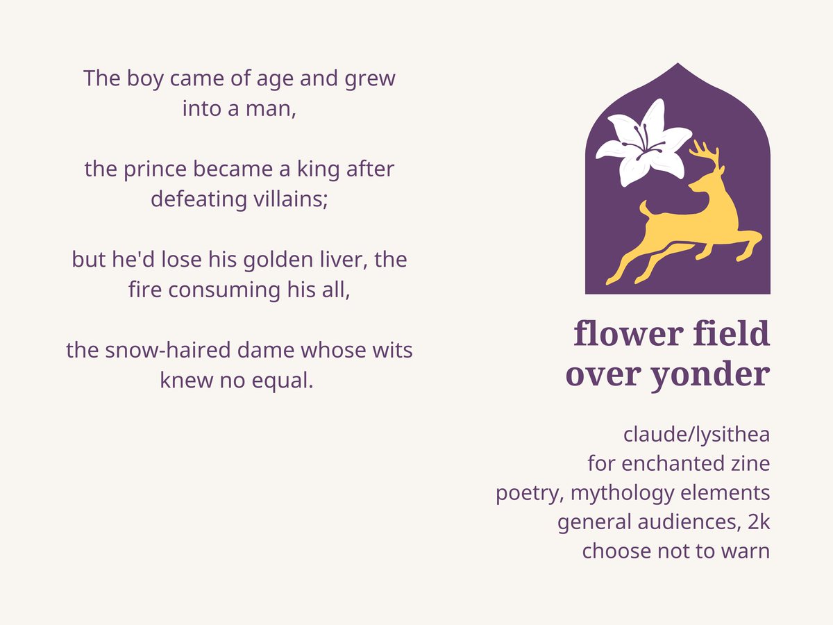 #fe3h #fireemblemthreehouses #lysiclaude

Got to write mythology inspired Lysiclaude poem for this one, feat. Shez and Byleth + elements of Zoroastrianism, Buddhism, Taoism, and Korean shamanism

archiveofourown.org/works/60850960

x.com/EnchantedZine/…