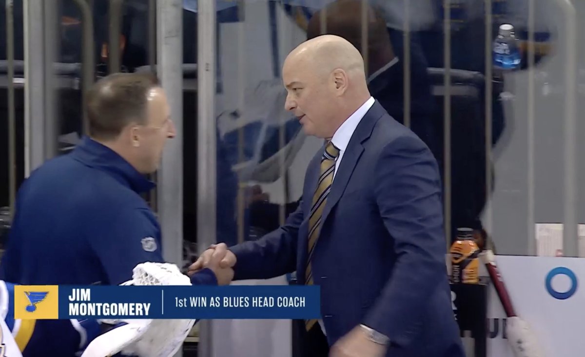 BR_OpenIce's tweet photo. Jim Montgomery's first NHL goal? As a member of the Blues against the Rangers.

Jim Montgomery's first win as Blues head coach? Against the Rangers. https://t.co/EbgMdRBV9E