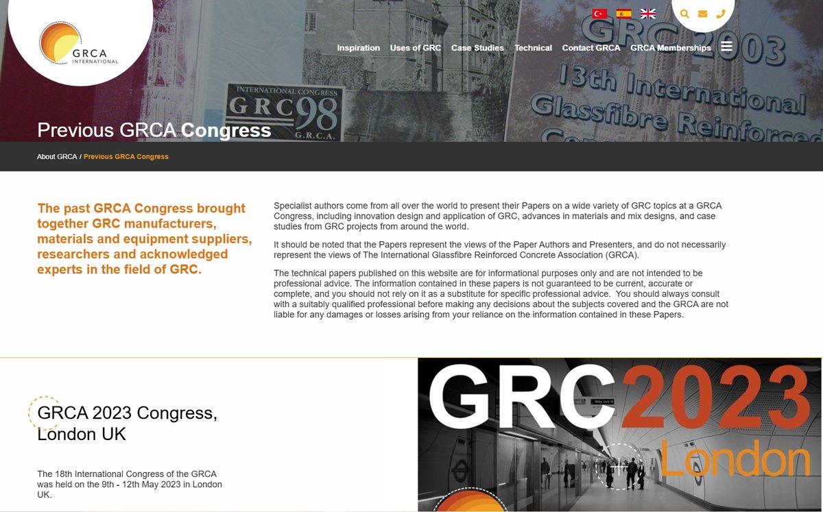 #TechnicalTuesday
<a href="/GRCAssociation/">GRC Association</a> hold regular #GRC Congress to discuss glassfibre reinforced concrete #GRC / #GFRC topics
Papers from the #GRCA Congress #GRC2023 held in London, together with all the previous Congress Papers, are available to download at grca.online/about-grca/pre…