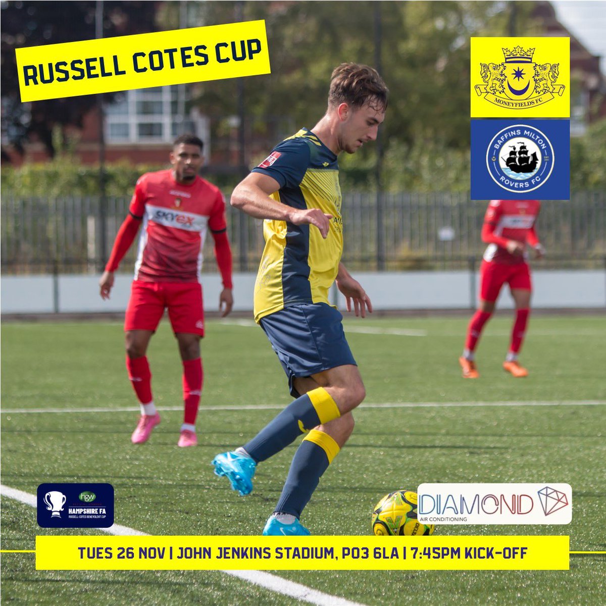 MONEYFIELDSFC's tweet photo. It’s Portsea Island Derby Matchday! 🤩
🏆 Russell Cotes Cup R1
🆚 @BMRFC
🕕 7.45pm
🏟️ John Jenkins Stadium
📍PO3 6LA
🎟️ £5/£2 (U12s free with a fully paying adult)
📕 £1
💎 Match Sponsor: Diamond AC
#️⃣ #MONBMR
#UpTheMoneys https://t.co/0oo8RIhphF