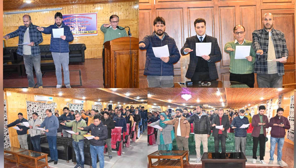 Information and PR Kulgam (@diokulgam) on Twitter photo Constitution Day (Samvidhan Diwas) celebrated in the DC Office Cum Mini Secretariat Kulgam, Deputy Commissioner Kulgam, Athar Aamir Khan (IAS), ADDC,ADC, ACR, among other Officers/officials attended the Pledge taking ceremony.
<a href="/diprjk/">Information & PR, J&K</a> <a href="/AtharAamirKhan/">Athar Aamir Khan</a> <a href="/PIBSrinagar/">PIB in Jammu Kashmir & Ladakh</a> <a href="/airnewsalerts/">All India Radio News</a> Constitution Day (Samvidhan Diwas) celebrated in the DC Office Cum Mini Secretariat Kulgam, Deputy Commissioner Kulgam, Athar Aamir Khan (IAS), ADDC,ADC, ACR, among other Officers/officials attended the Pledge taking ceremony.
<a href="/diprjk/">Information & PR, J&K</a> <a href="/AtharAamirKhan/">Athar Aamir Khan</a> <a href="/PIBSrinagar/">PIB in Jammu Kashmir & Ladakh</a> <a href="/airnewsalerts/">All India Radio News</a>