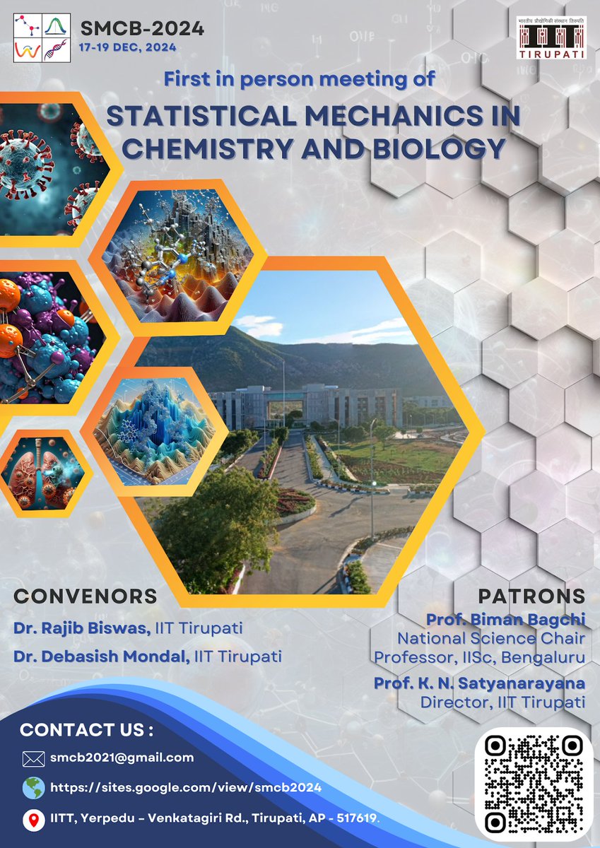 The last date for abstract submission is extended till 30th November 2024.

There will be several poster awards to win! Please submit your abstract asap.😀

Location: IIT Tirupati
Duration: 17 - 19 December, 2024

#statmech #compchem #simulation #softmatter