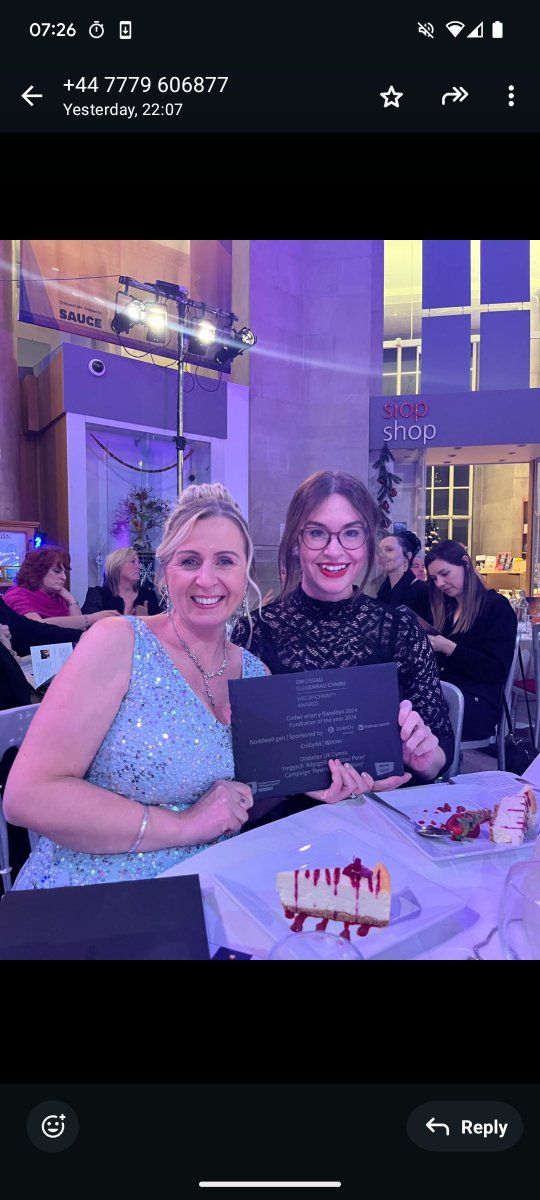 RachelBurr100's tweet photo. What an absolute privilege to join the unstoppable @Beth_Baldwin to collect an award at @WCVACymru #WelshCharityAwards. I feel so proud that my team is a part of her live-saving campaign to prevent death by undiagnosed #type1diabetes, in her son Peter's memory. https://t.co/EKvLucObKI
