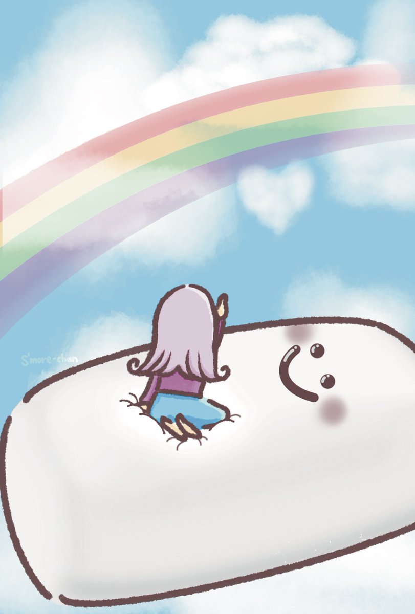Smore_warm's tweet photo. ハート型の雲を見つけたよ！

---

We found a heart-shaped cloud!

#スモアちゃん
#Smorechan https://t.co/CFjd0e7dDr