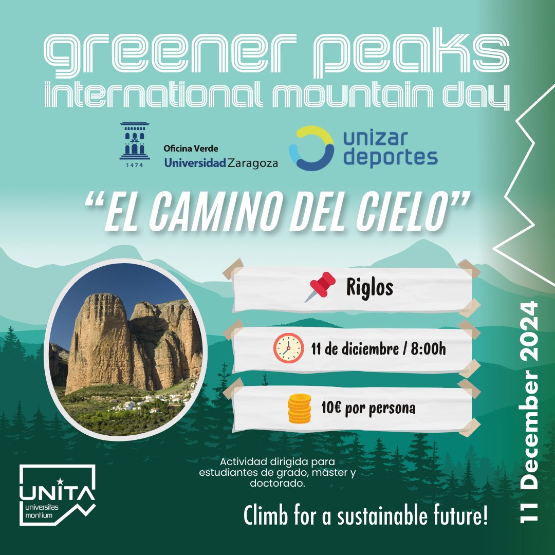 ¡El día 11 de diciembre puedes venir con nosotros a los mallos de Riglos! 🏔️ Una actividad genial para celebrar el Día Internacional de la Montaña 😃

Obtén más información aquí e inscríbete ☝️🤓eventos.unizar.es/126458/detail/…