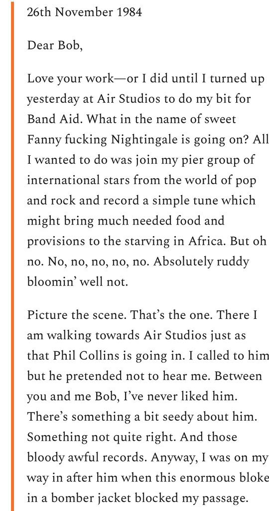 youngonesfan's tweet image. Rik Mayall’s letter to Bob Geldof, 26th November 1984. Taken from  Letters of Note, by Shaun Usher
#rikmayall #BandAid40 #BandAid
