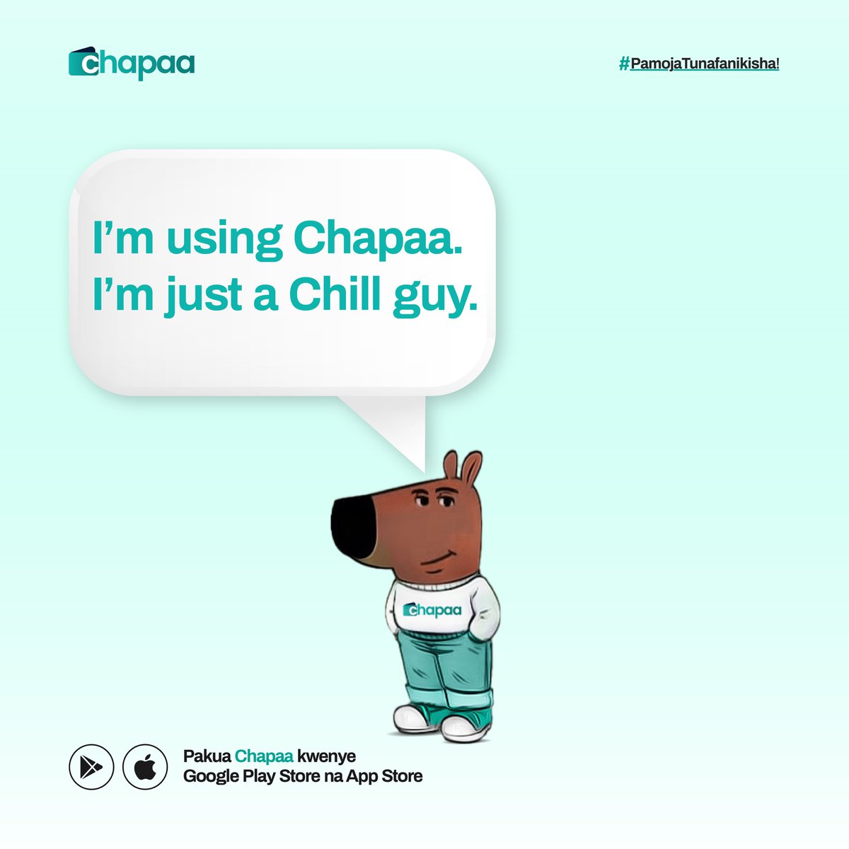 No Hustle, No Stress

Be a Chill Guy 😎, Use Chapaa App 📲 to collect contributions 💰 and manage your personal savings 💵 effortlessly!

Download Chapaa on the App Store and Play Store.
#Chapaa #ChapaaApp #NoStress #Tanzania #Michango #Savings #Fundraising #ChillVibes #NoStress