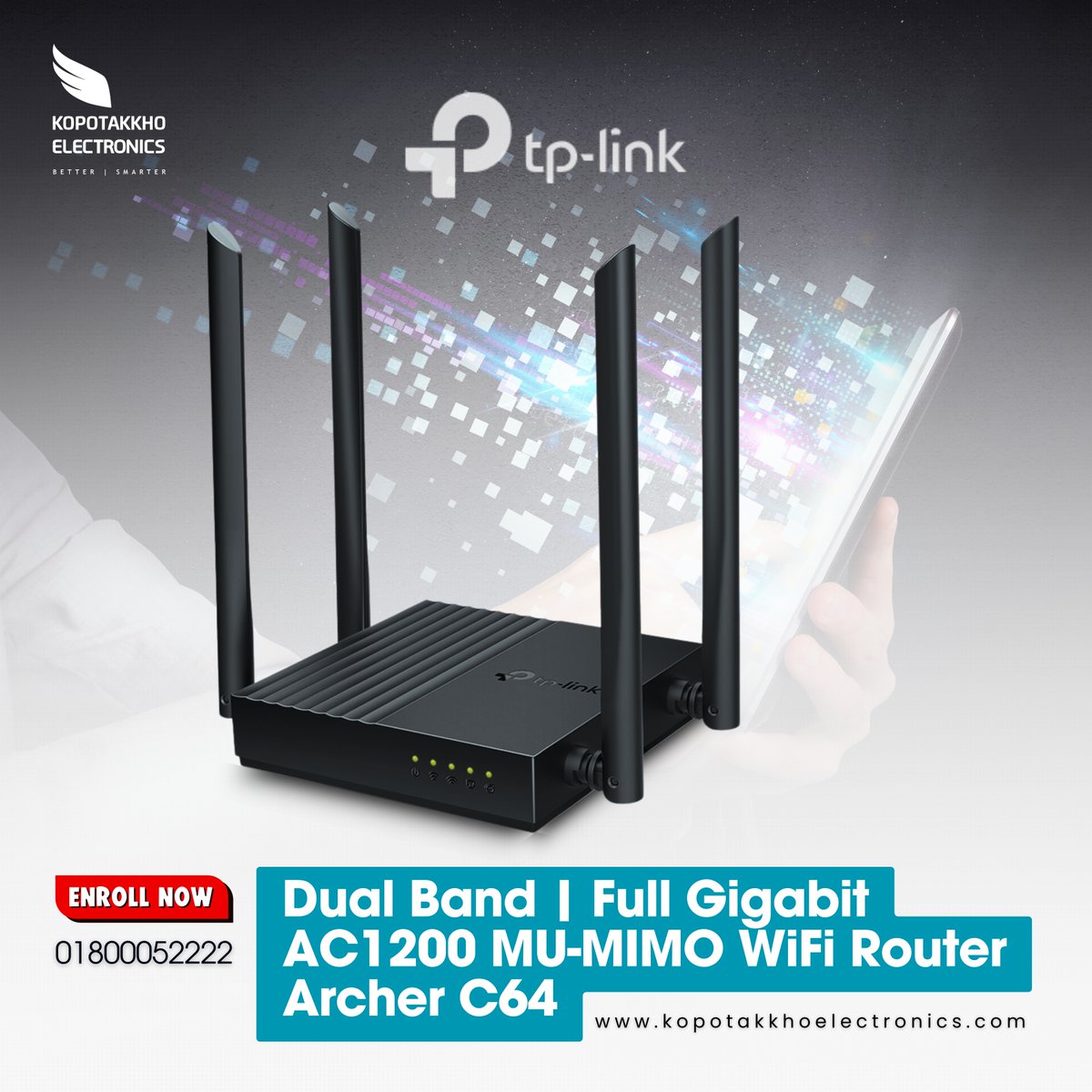 KopotakkhoK's tweet image. Stay Connected Seamlessly with TP-Link Archer C64 AC1200 Wireless Router

📞 Order Now: 01800052222
🌐 Visit Us: kopotakkhoelectronics.com

#TPLinkRouter #MU_MIMO #WirelessRouter #ArcherC64 #HomeWiFi #OfficeWiFi #KopotakkhoElectronics #FastInternet