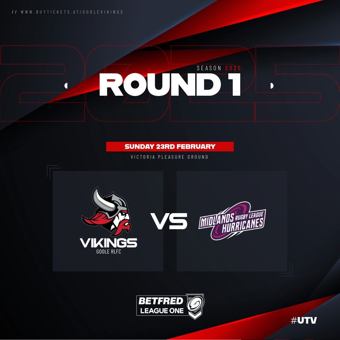𝗥𝗼𝘂𝗻𝗱 𝗢𝗡𝗘

It's official! We kick off our Betfred League One campaign on Sunday, 23rd February 2025, against Midlands Hurricanes at the VPG! 🙌

📋 Full fixture list to come at 𝟭𝟴:𝟬𝟬

#UTV | 🔴⚫️