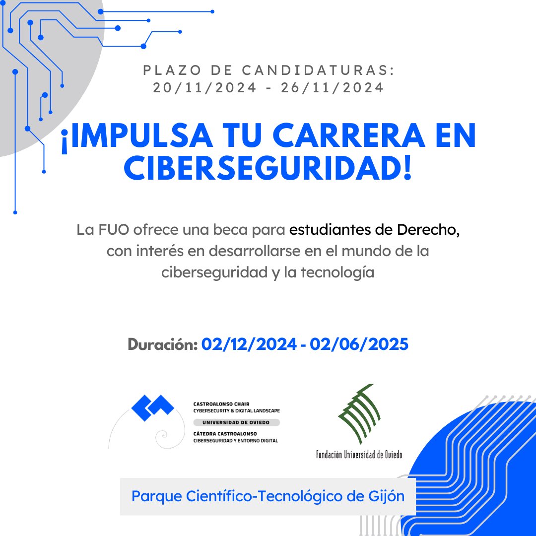 CastroalonsoLET's tweet image. 🚨 ¡¡HOY, 26 de noviembre finaliza el plazo !!

Prácticas extracurriculares de nuestra cátedra de Ciberseguridad y Entorno Digital. 
Buscamos abogad@s tecnológicos y técnicos interesad@s en la regulación y otras materias sociales y humanas.
 👇👇
lnkd.in/dHbaseuu