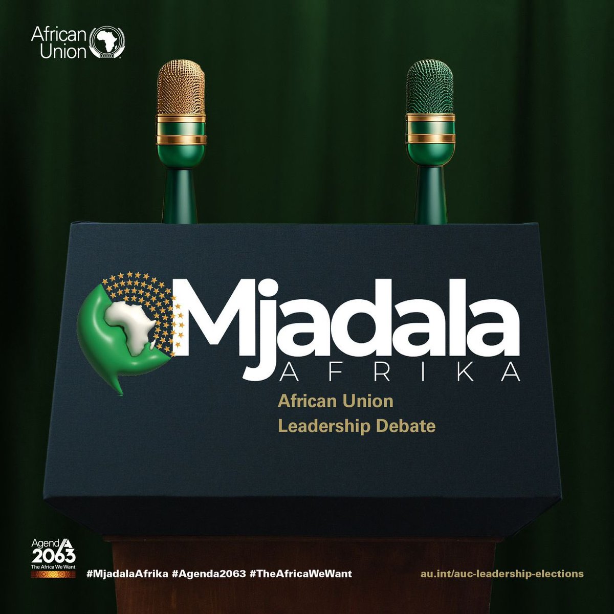 𝐀𝐟𝐫𝐢𝐜𝐚𝐧 𝐔𝐧𝐢𝐨𝐧 𝐂𝐨𝐦𝐦𝐢𝐬𝐬𝐢𝐨𝐧 𝐄𝐥𝐞𝐜𝐭𝐢𝐨𝐧𝐬 𝟐𝟎𝟐𝟓.

𝐌𝐣𝐚𝐝𝐚𝐥𝐚 𝐀𝐟𝐫𝐢𝐤𝐚, Africa’s Leadership Debate.

📅 13 December 2024.
📍African Union Headquarters.
⏰1900Hrs EAT.

Mjadala Afrika is a platform for candidates vying for the 𝐩𝐨𝐬𝐢𝐭𝐢𝐨𝐧